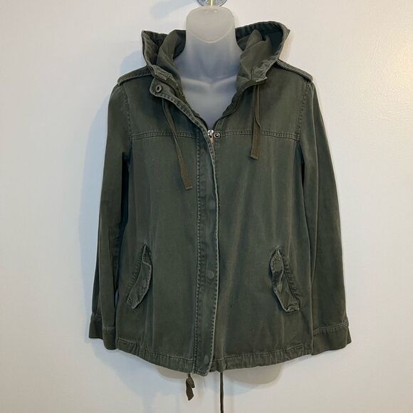 Forever 21 Green Hooded Zip Front Utility Jacket Size Small - Picture 1 of 9